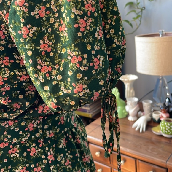 Purple Snow dark green Flower Print Mini Length Dress Size Large - Picture 6 of 13